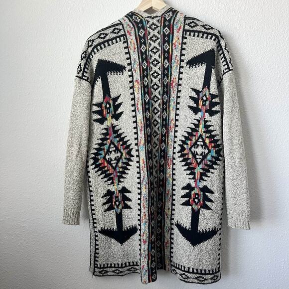 Women's Aztec Tribal Knit Cardigan Duster Gray One Size - Picture 1 of 7
